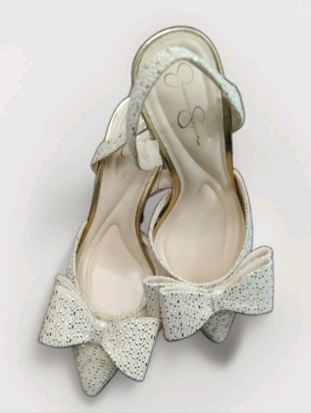 Jessica Simpson Nekira 3 Slingback Heel Pumps Soft Gold Glitter 6.5M NWOT Or Box